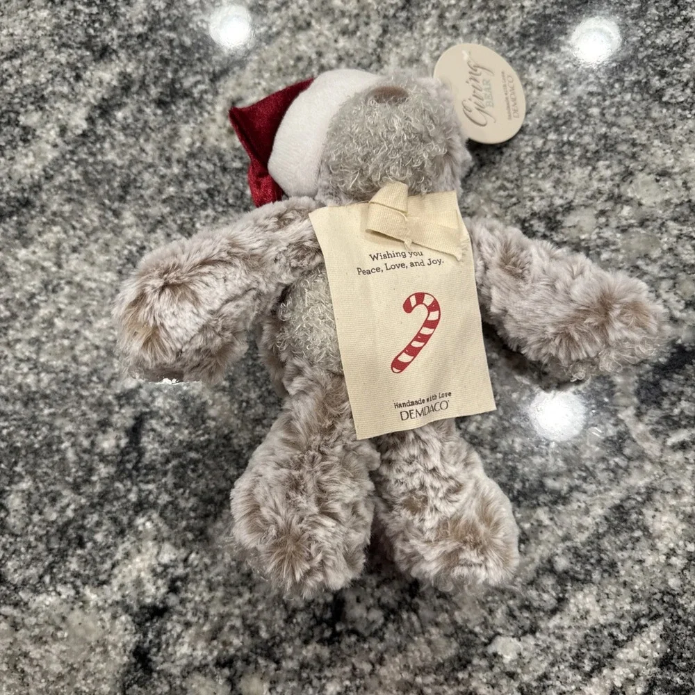 DEMDACO Christmas Giving Bear 10 In Brown Santa Beanie Surface Washable‎ USA NWT